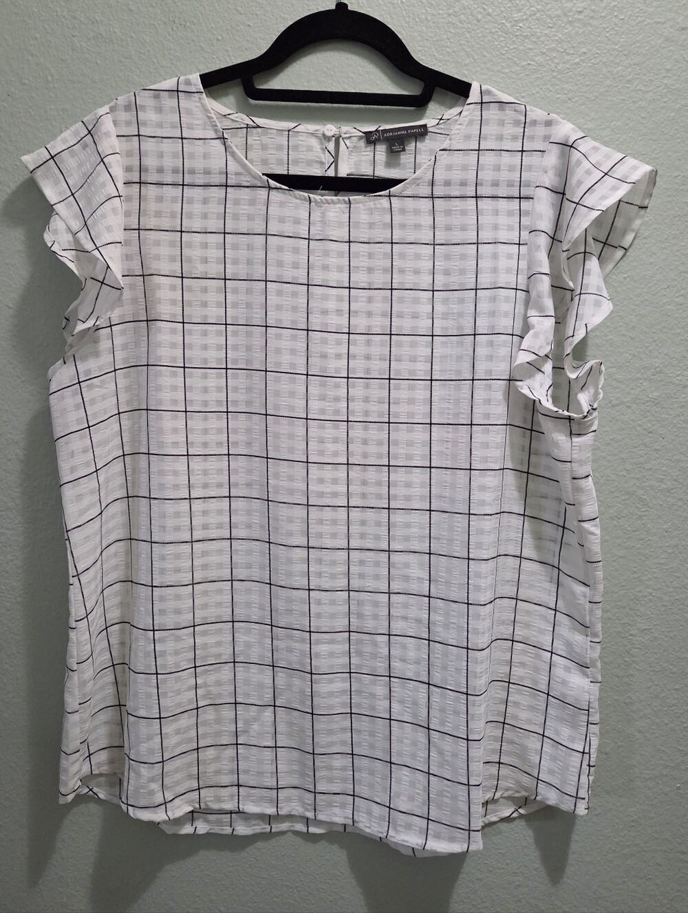 Windowpane Flutter Sleeve Blouse